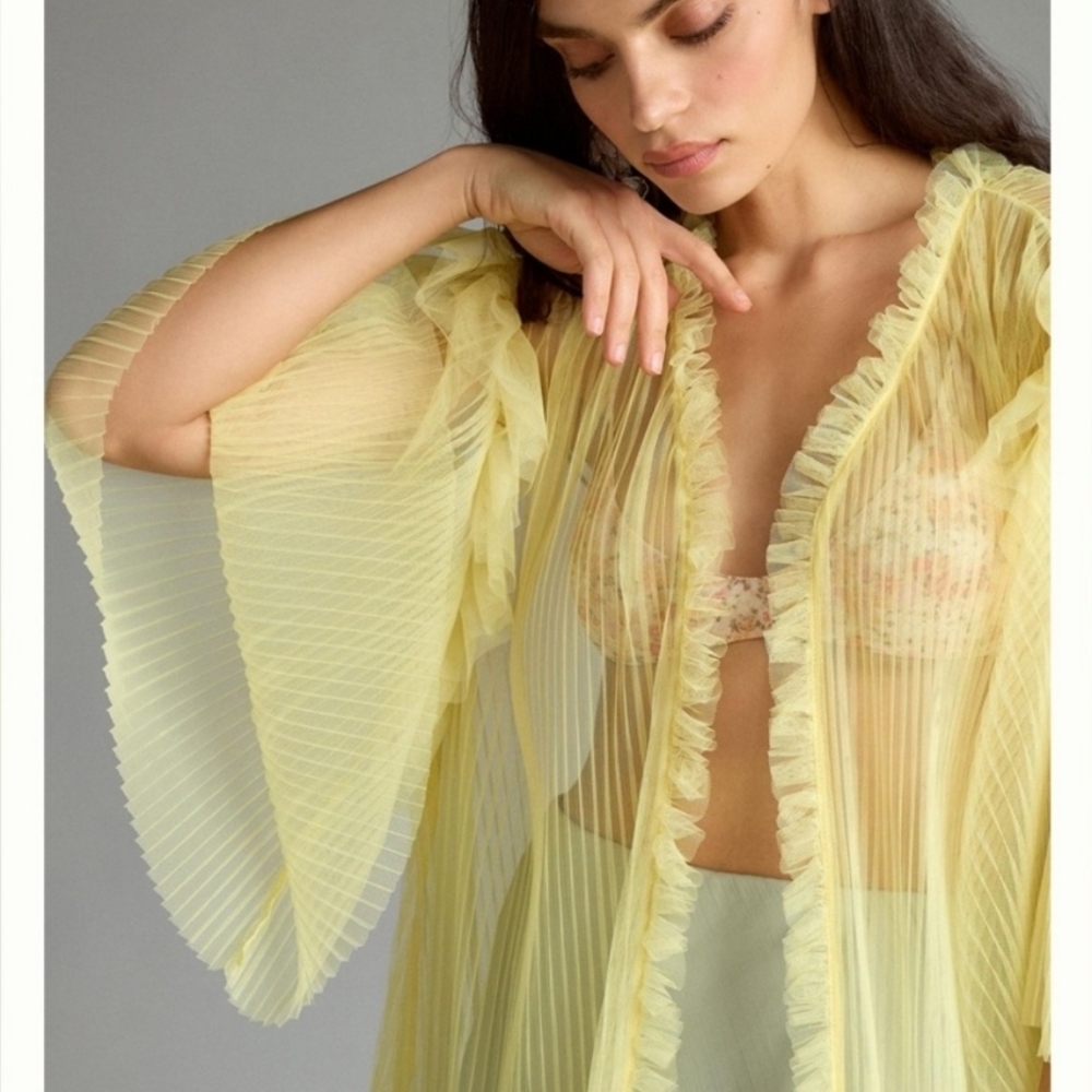 Anthropology Sheer Pleated Duster Yellow One Size